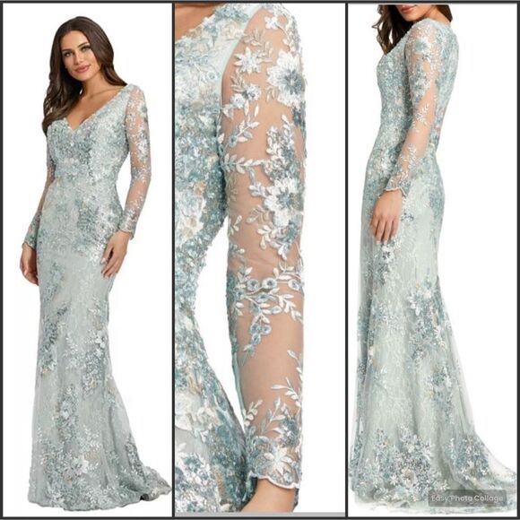 Mac Duggal 67539 Womens Embellished V Neck Long Sleeve Gown - Picture 1 of 14